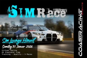 Virtueller BMW M4 GT3 Rennwagen für das Coast Racing SIM Race Event in der Sim lounge Hinwil am 31. Januar 2026